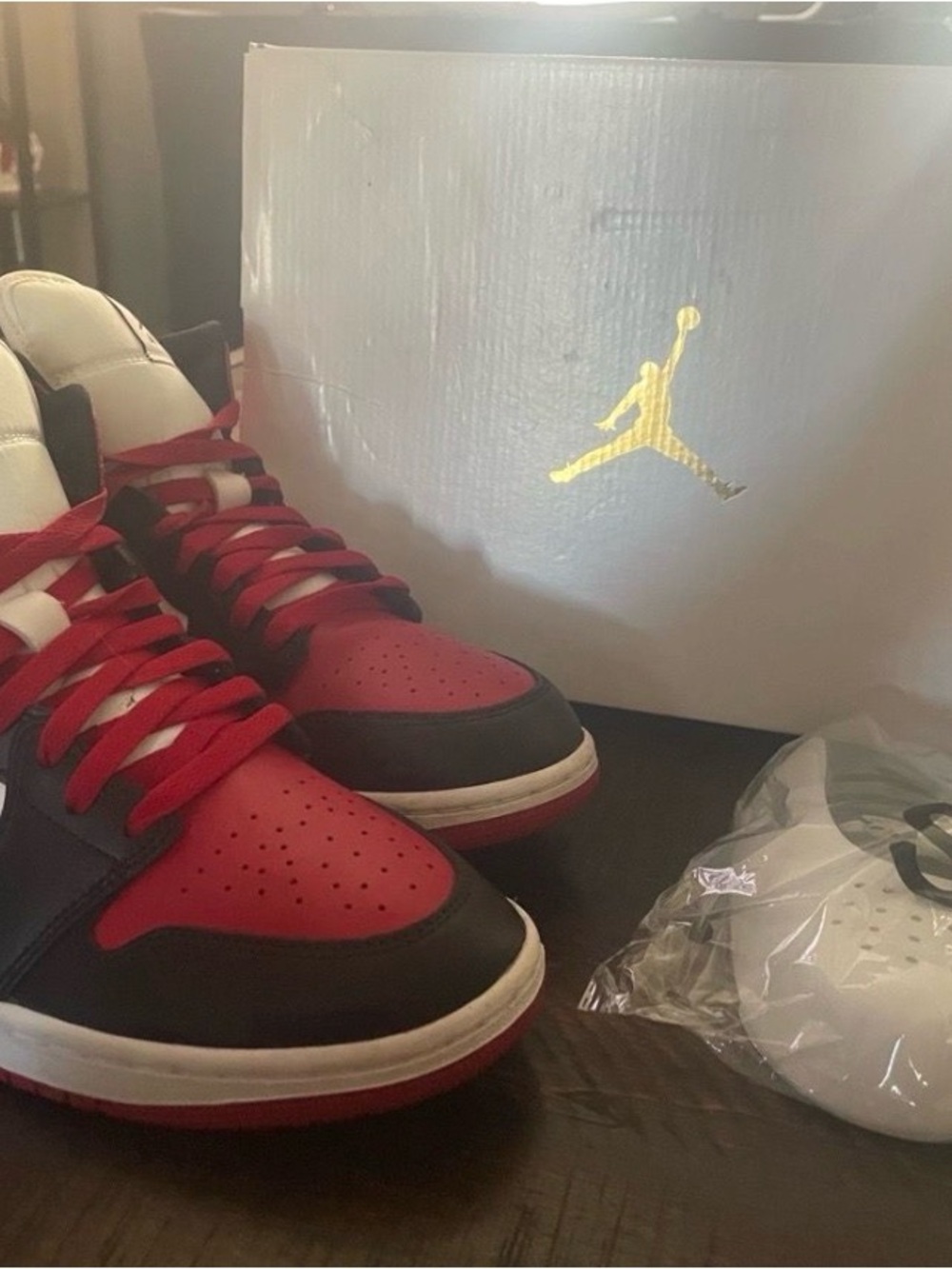 Jordan Men’s High-Top Sneakers in Red, Black & White